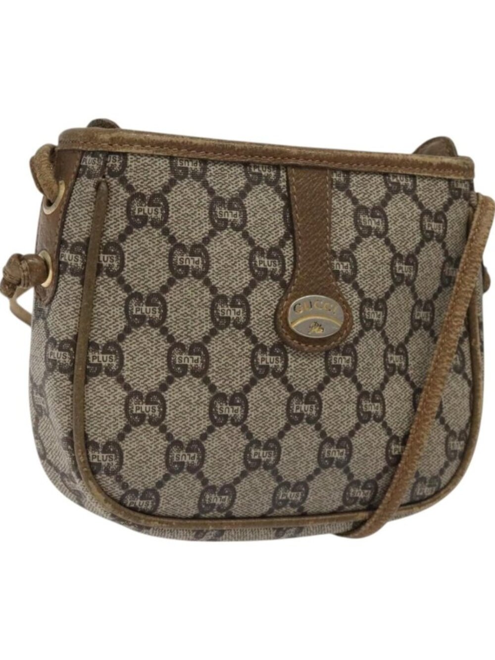 GUCCI GG Plus Supreme Shoulder Bag PVC Leather Beige Gold